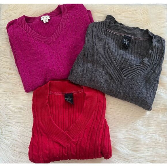 Bundle of 3 Cable Knit V Neck Sweaters (1X) - Picture 1 of 14